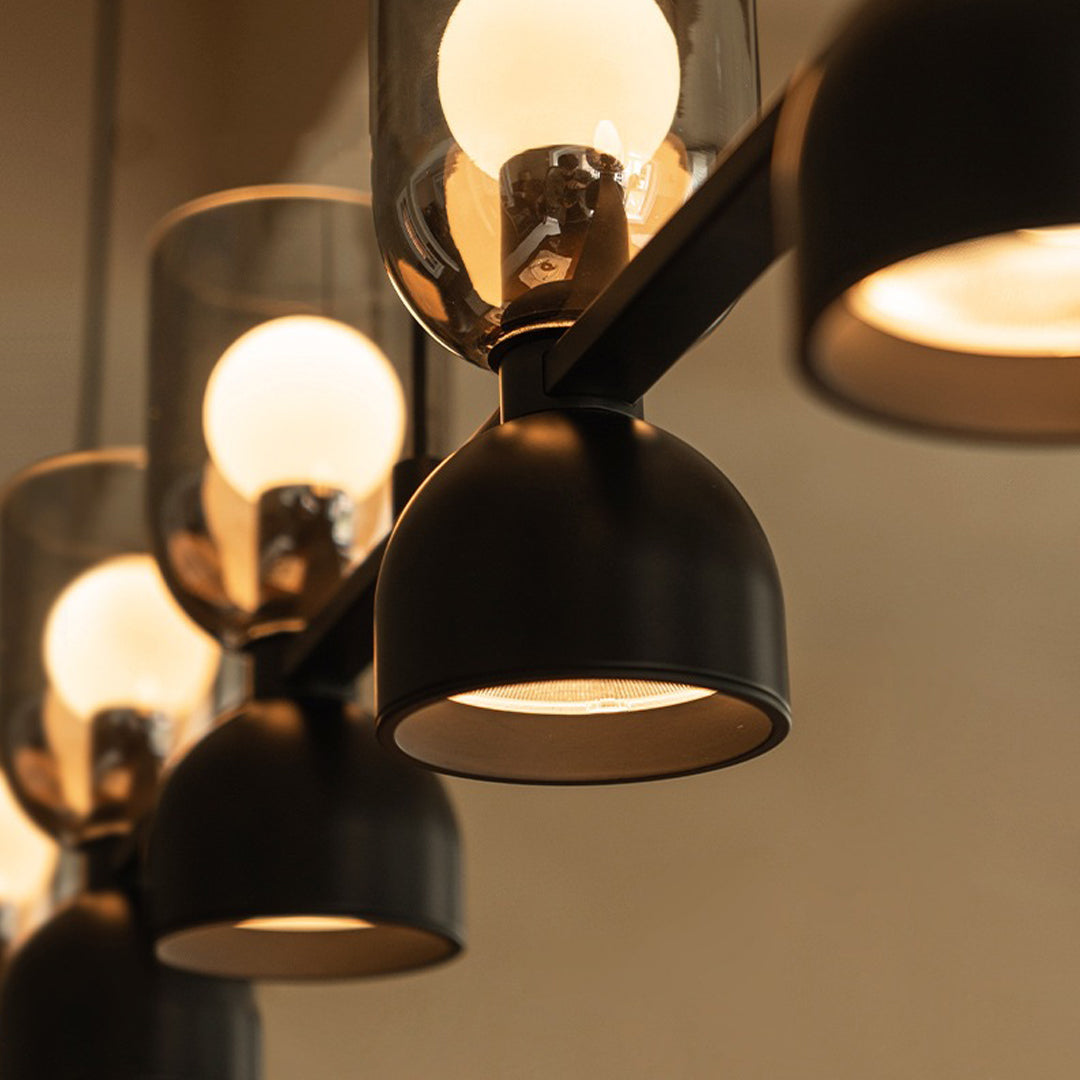 Detail of the multi-light glass pendant bar