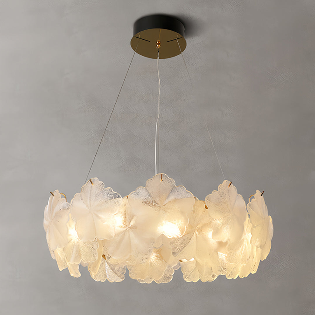 Multi-tiered glass garland chandelier used as a focal point
