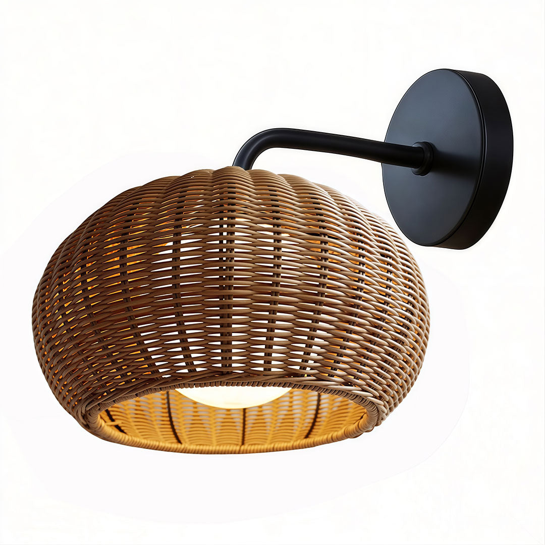 Rattan Outdoor Pendant Light, Woven Bohemian Hanging Lantern for Patios and Porches, Weather-Resistant Warm LED Glow
