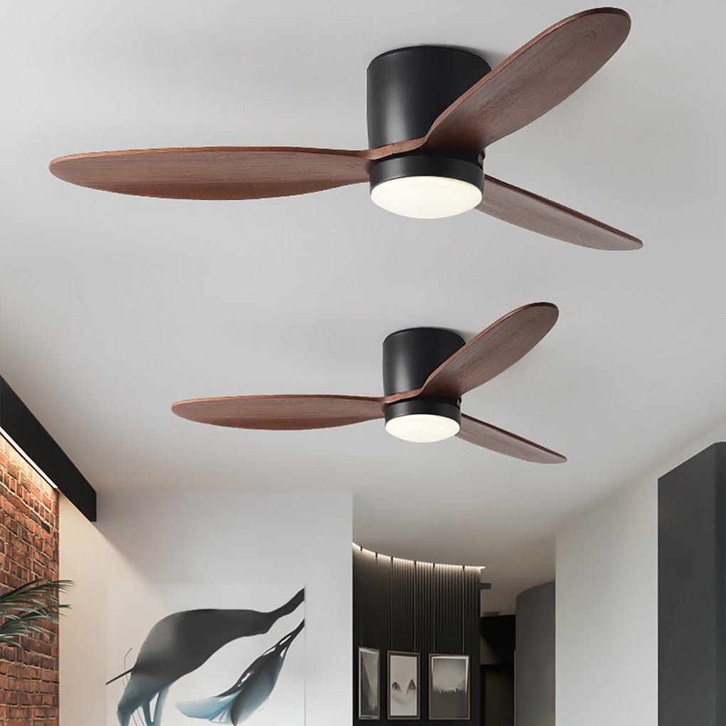 Wood Ceiling Fan with Light, Scandinavian Solid-Blade LED Fan for Living Rooms and Bedrooms, Whisper-Quiet Copper Motor