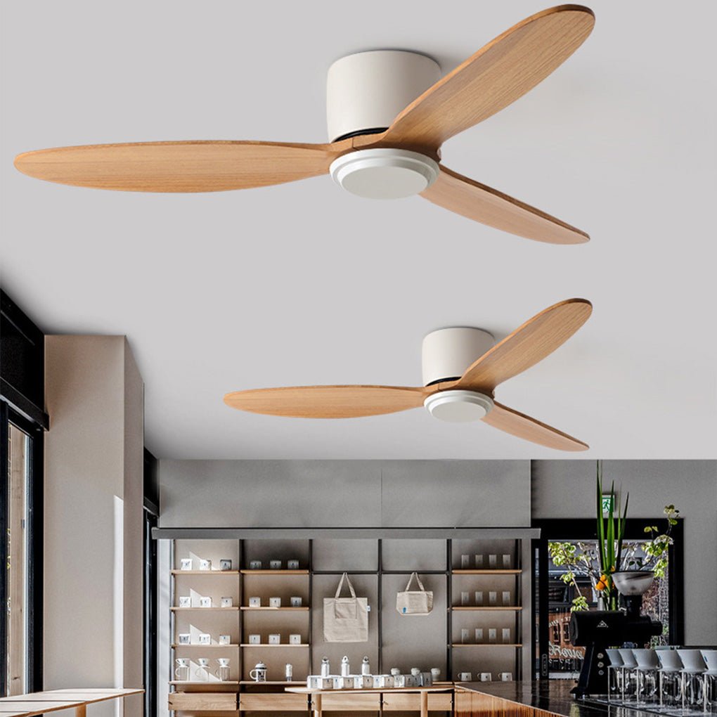 Wood Ceiling Fan with Light, Scandinavian Solid-Blade LED Fan for Living Rooms and Bedrooms, Whisper-Quiet Copper Motor