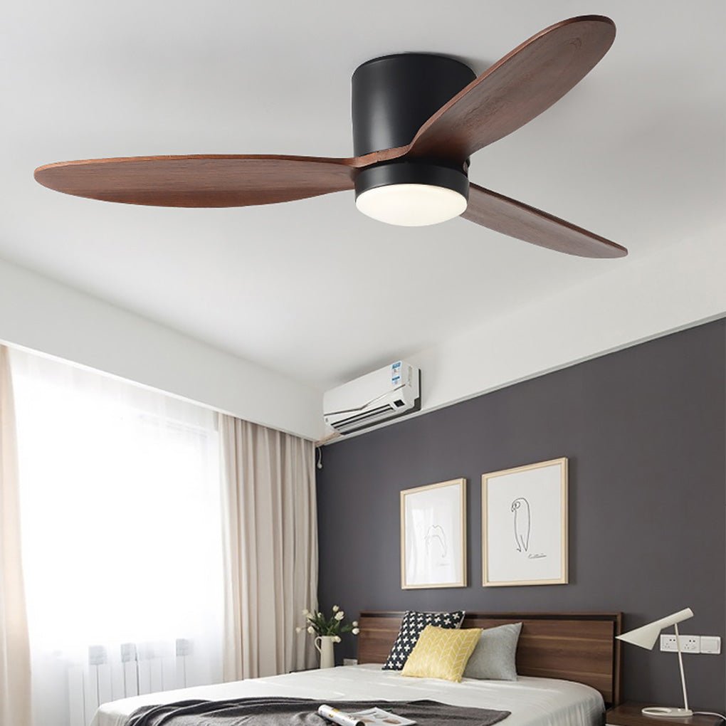 Wood Ceiling Fan with Light, Scandinavian Solid-Blade LED Fan for Living Rooms and Bedrooms, Whisper-Quiet Copper Motor