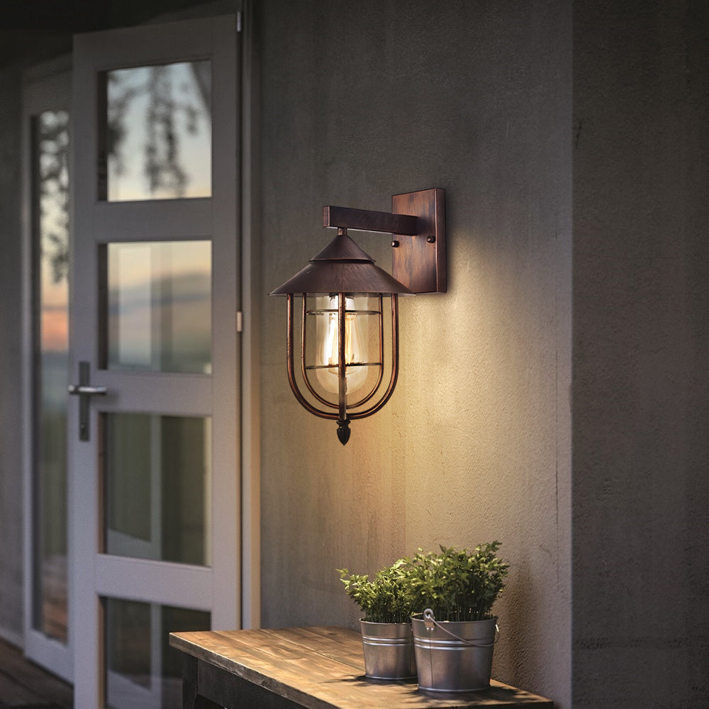 Nautical Wall Sconce, Cast Iron and Clear Glass Outdoor Lantern Light for Entryways and Gardens, Optional Motion Sensor E27 Fitting