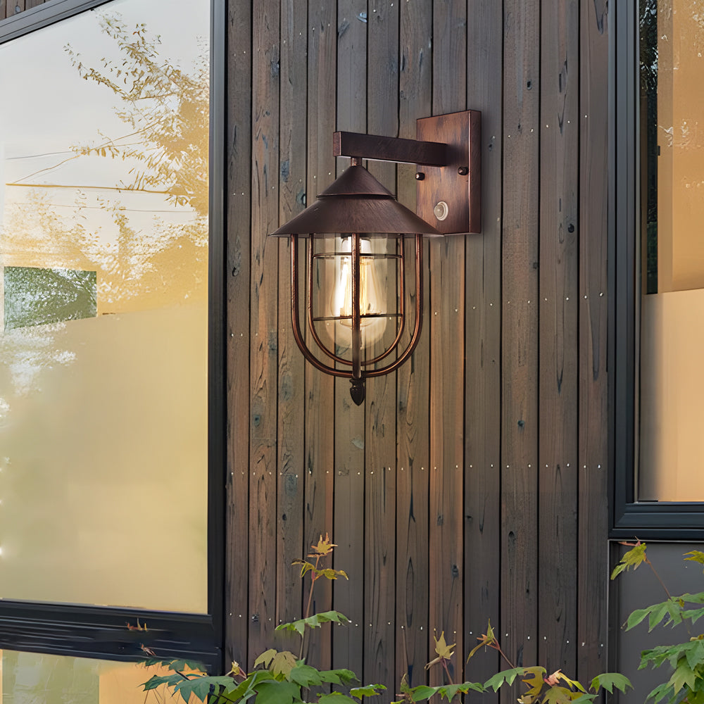 Nautical Wall Sconce, Cast Iron and Clear Glass Outdoor Lantern Light for Entryways and Gardens, Optional Motion Sensor E27 Fitting