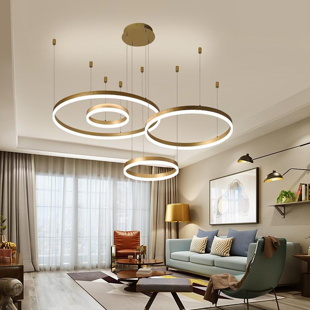 Large aluminium LED circle ring chandelier, main product view