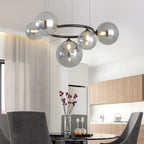 Black opal glass globe chandelier in a contemporary bedroom