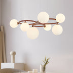 Black framed opal glass globe chandelier in a modern interior