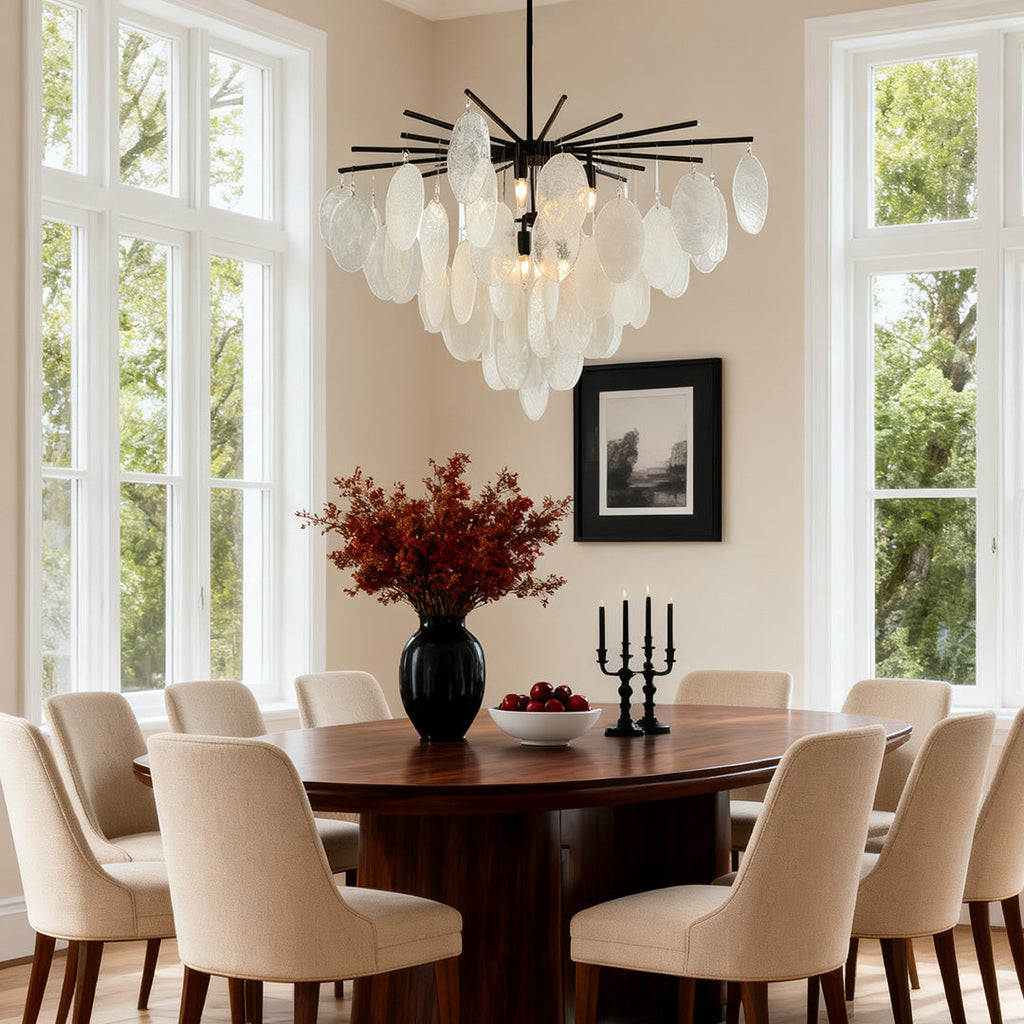 Cascading Chandelier, Black Metal and Clear Glass Ceiling Light for Entryway, Adjustable Rod