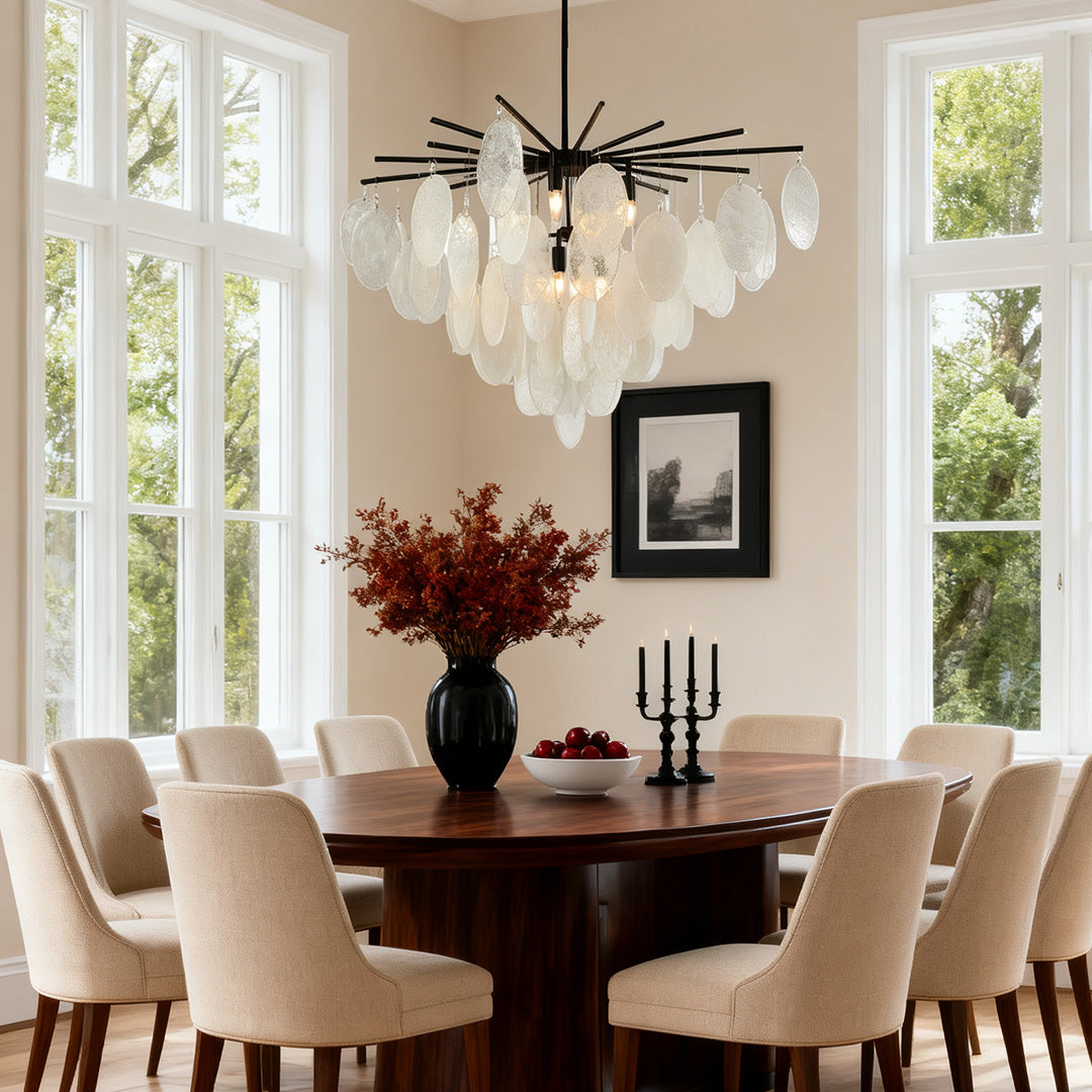 Cascading Chandelier, Black Metal and Clear Glass Ceiling Light for Entryway, Adjustable Rod