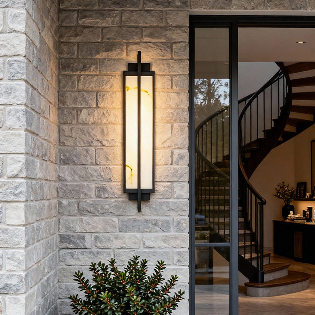 Outdoor Alabaster Wall Sconce, Modern Black Linear Faux Marble LED Light for Facades and Entrances, Three Heights IP65 Rated