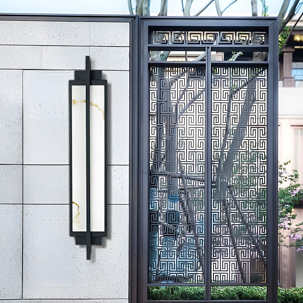 Outdoor Alabaster Wall Sconce, Modern Black Linear Faux Marble LED Light for Facades and Entrances, Three Heights IP65 Rated