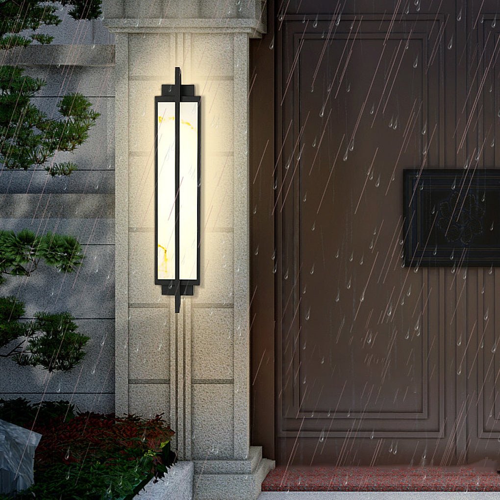 Outdoor Alabaster Wall Sconce, Modern Black Linear Faux Marble LED Light for Facades and Entrances, Three Heights IP65 Rated