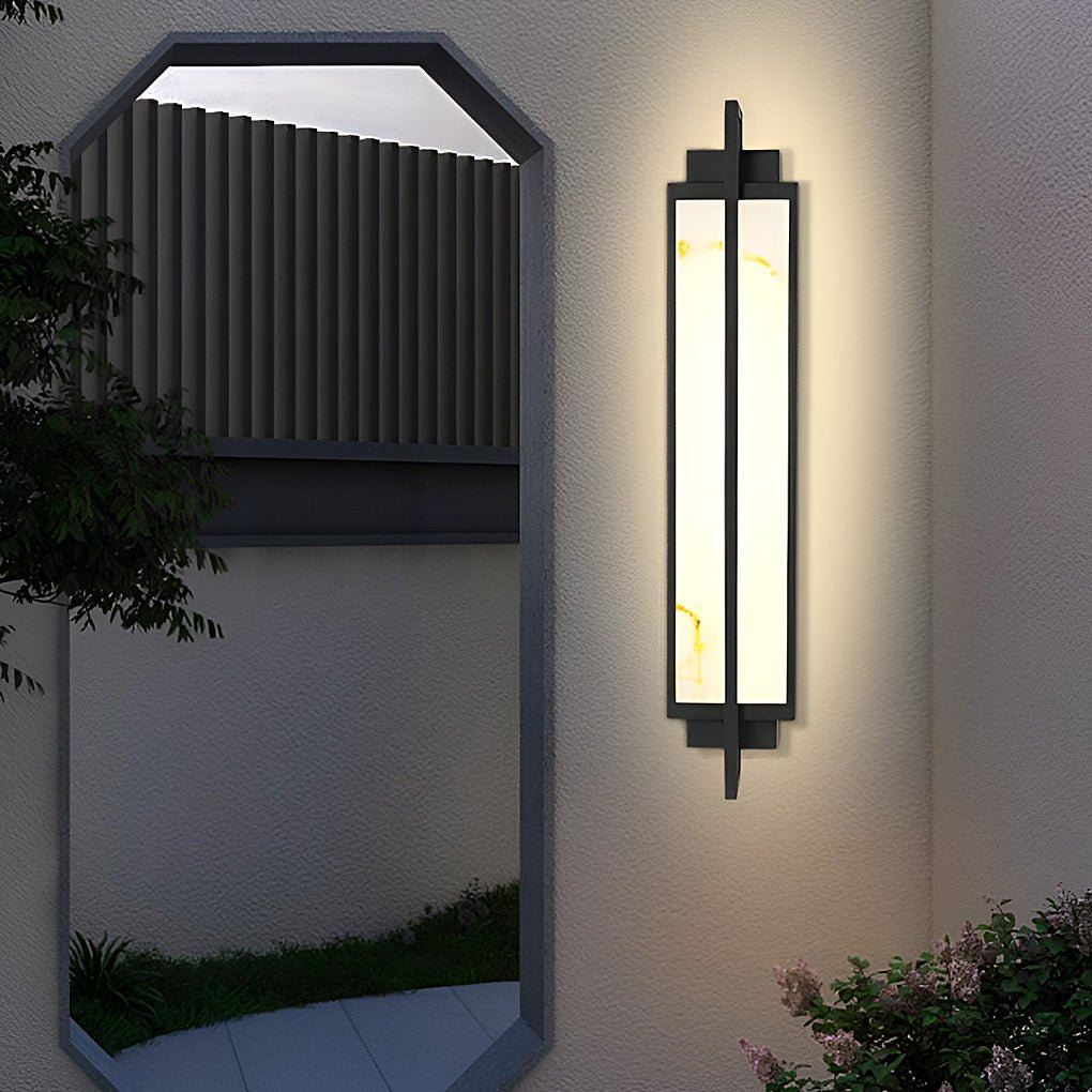 Outdoor Alabaster Wall Sconce, Modern Black Linear Faux Marble LED Light for Facades and Entrances, Three Heights IP65 Rated