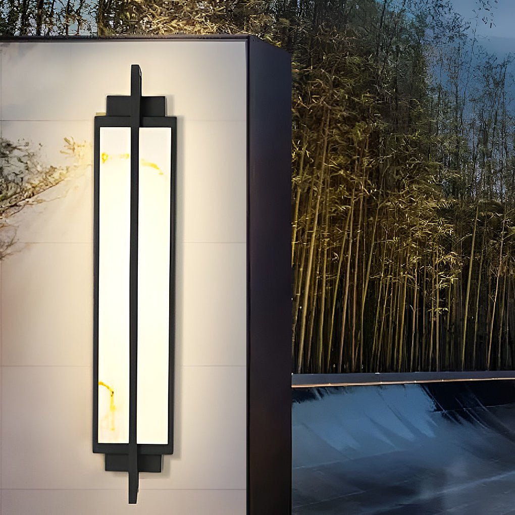 Outdoor Alabaster Wall Sconce, Modern Black Linear Faux Marble LED Light for Facades and Entrances, Three Heights IP65 Rated
