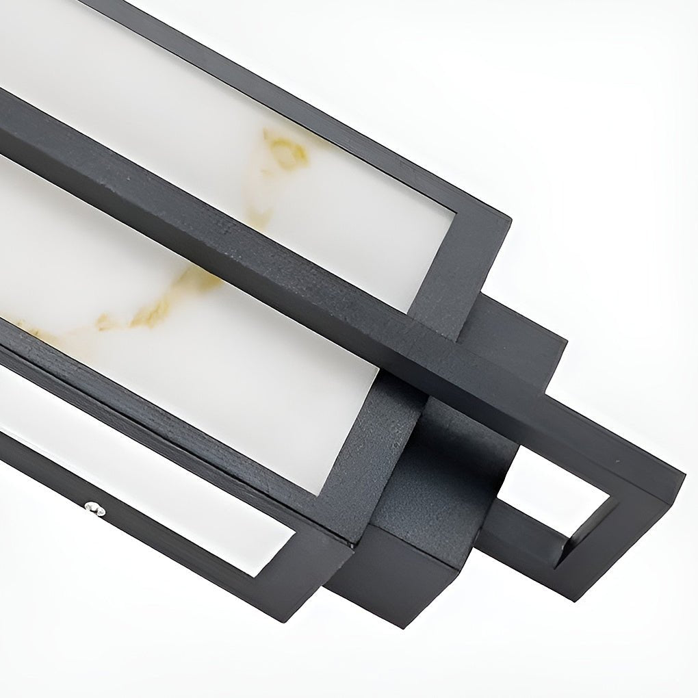 Outdoor Alabaster Wall Sconce, Modern Black Linear Faux Marble LED Light for Facades and Entrances, Three Heights IP65 Rated