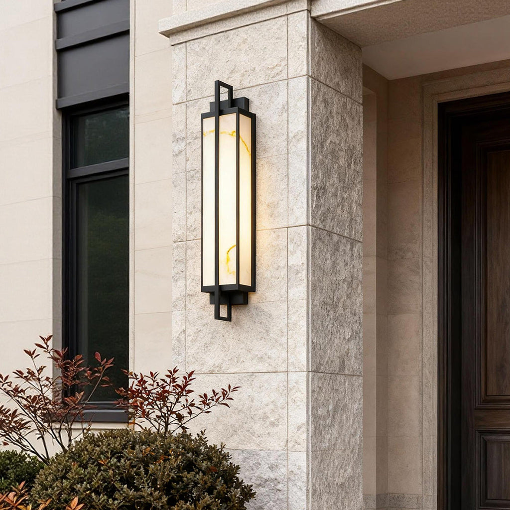 Outdoor Alabaster Wall Sconce, Modern Black Linear Faux Marble LED Light for Facades and Entrances, Three Heights IP65 Rated
