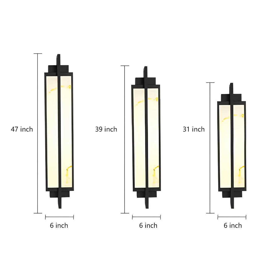 Outdoor Alabaster Wall Sconce, Modern Black Linear Faux Marble LED Light for Facades and Entrances, Three Heights IP65 Rated