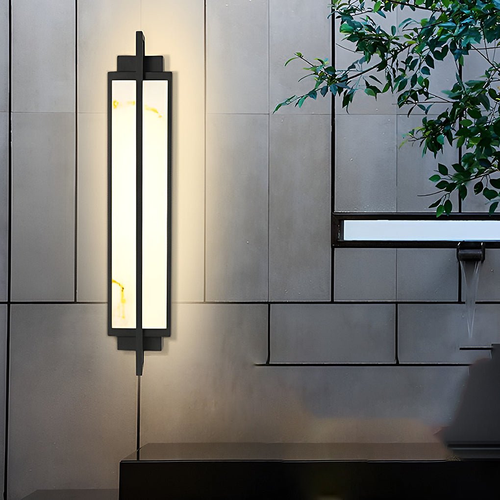 Outdoor Alabaster Wall Sconce, Modern Black Linear Faux Marble LED Light for Facades and Entrances, Three Heights IP65 Rated