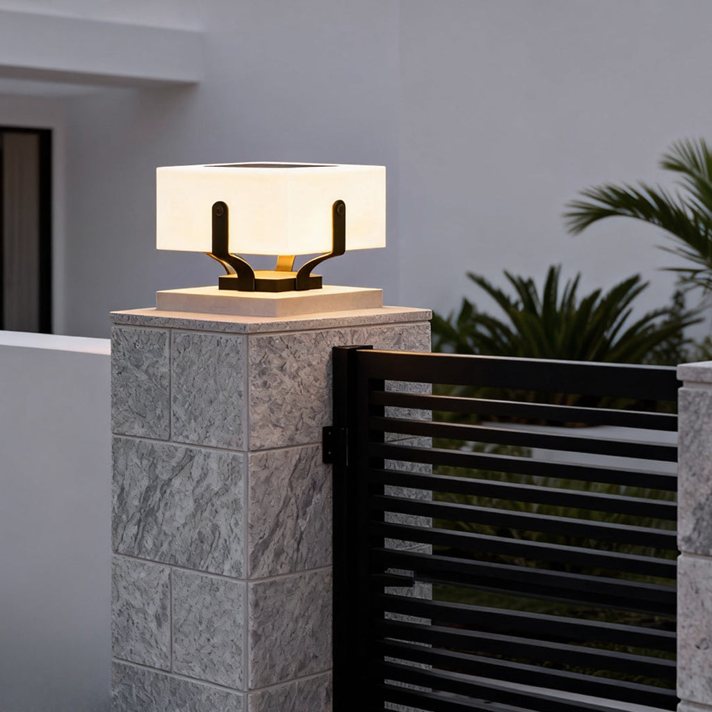 Square Brick Pillar Light, Modern Stainless Steel Waterproof LED Post Cap Lamp for Gate Columns, Solar or Hardwired