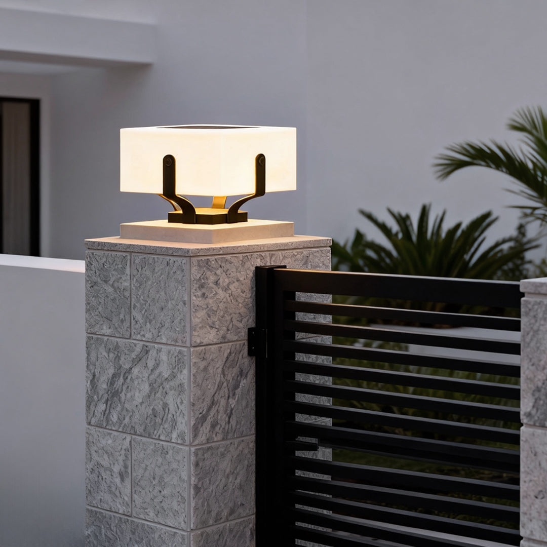 Square Brick Pillar Light, Modern Stainless Steel Waterproof LED Post Cap Lamp for Gate Columns, Solar or Hardwired