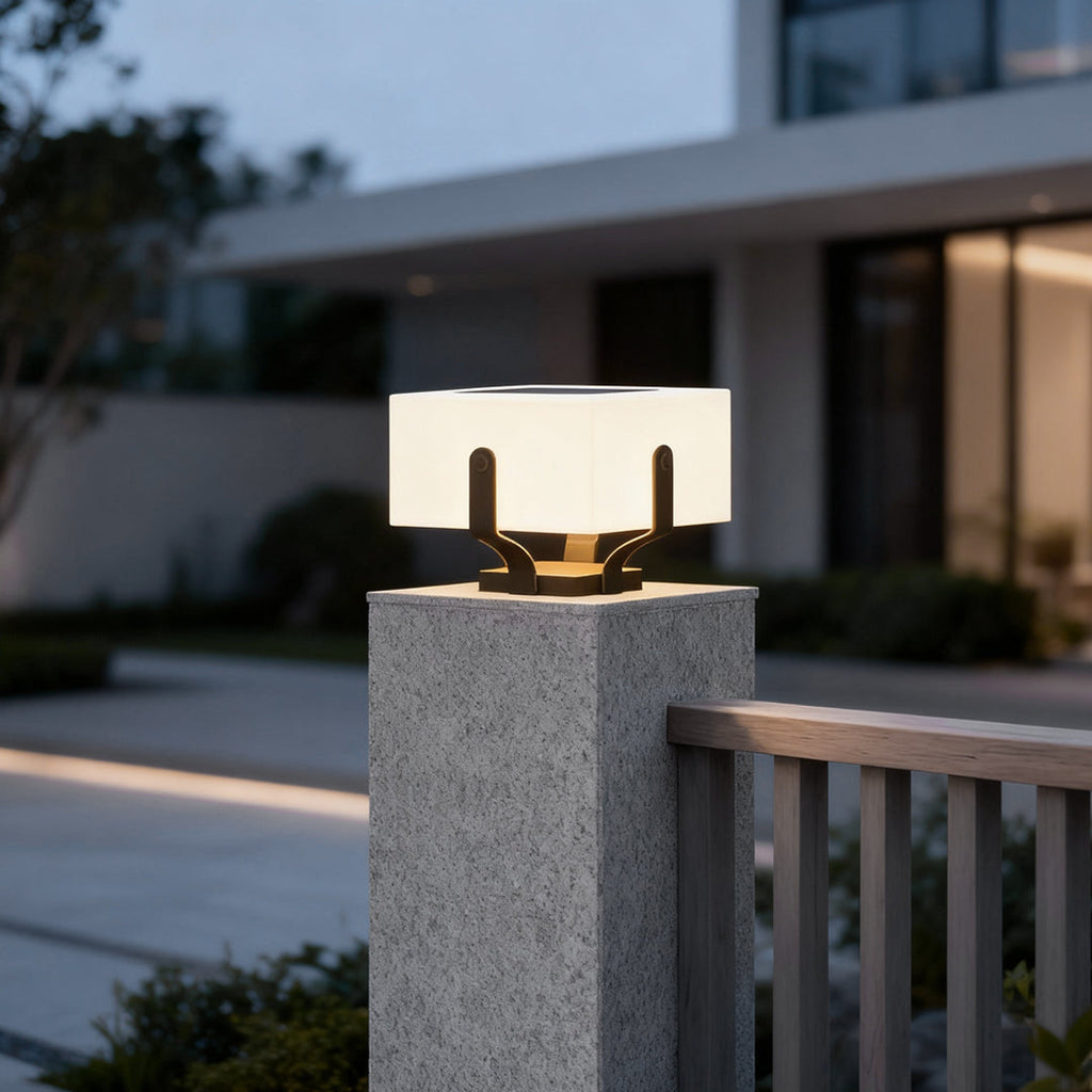 Square Brick Pillar Light, Modern Stainless Steel Waterproof LED Post Cap Lamp for Gate Columns, Solar or Hardwired