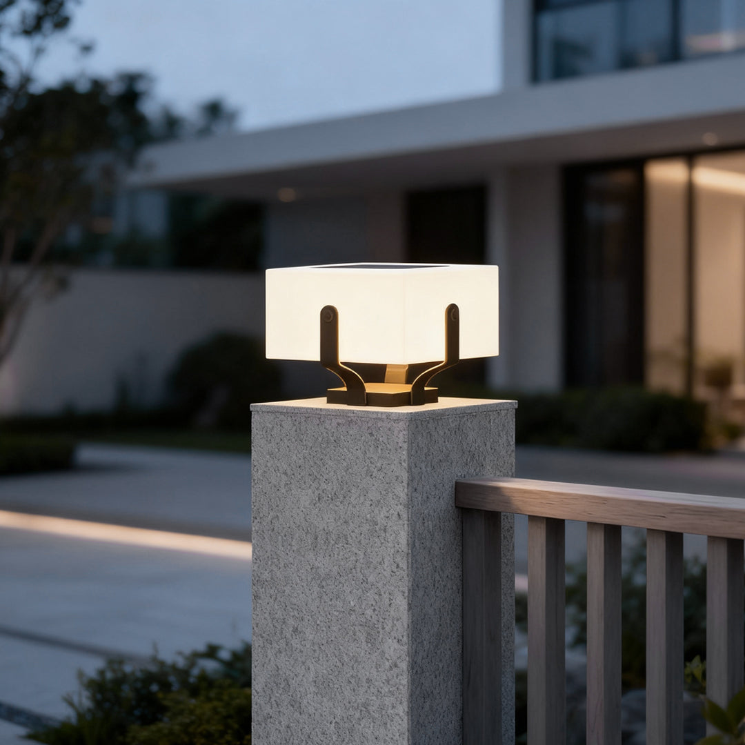 Square Brick Pillar Light, Modern Stainless Steel Waterproof LED Post Cap Lamp for Gate Columns, Solar or Hardwired