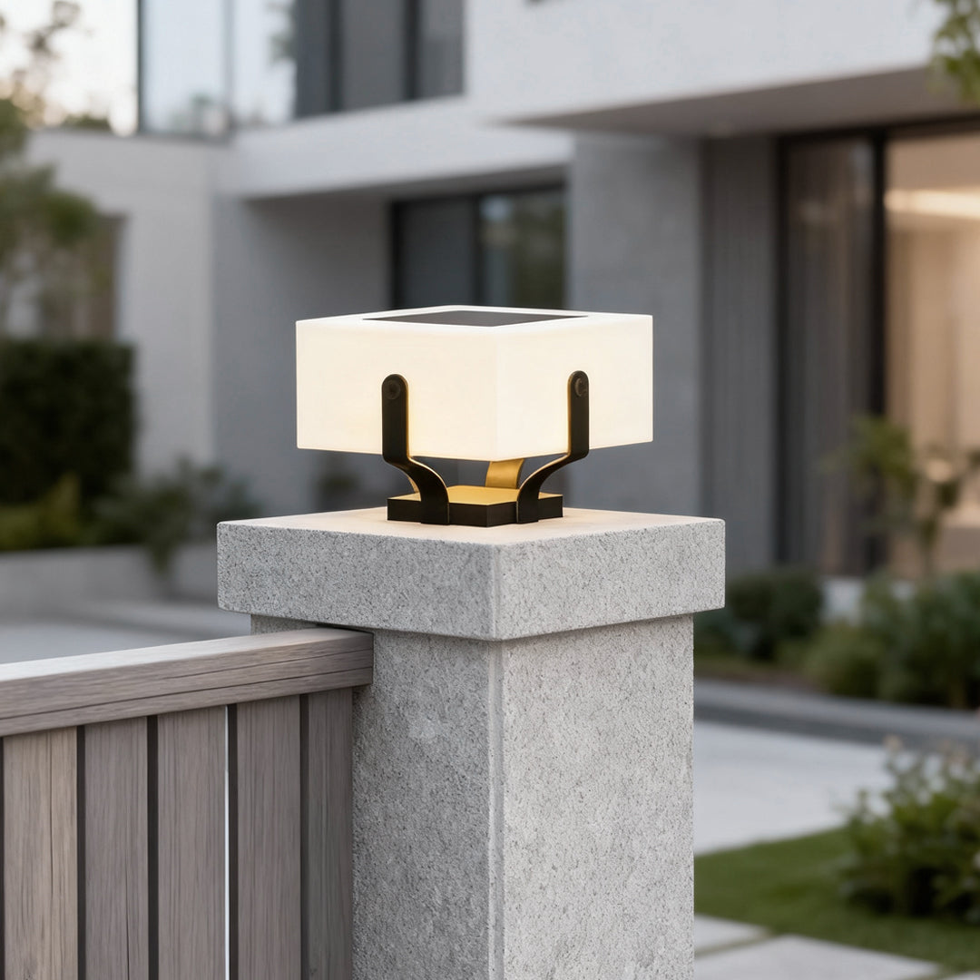 Square Brick Pillar Light, Modern Stainless Steel Waterproof LED Post Cap Lamp for Gate Columns, Solar or Hardwired