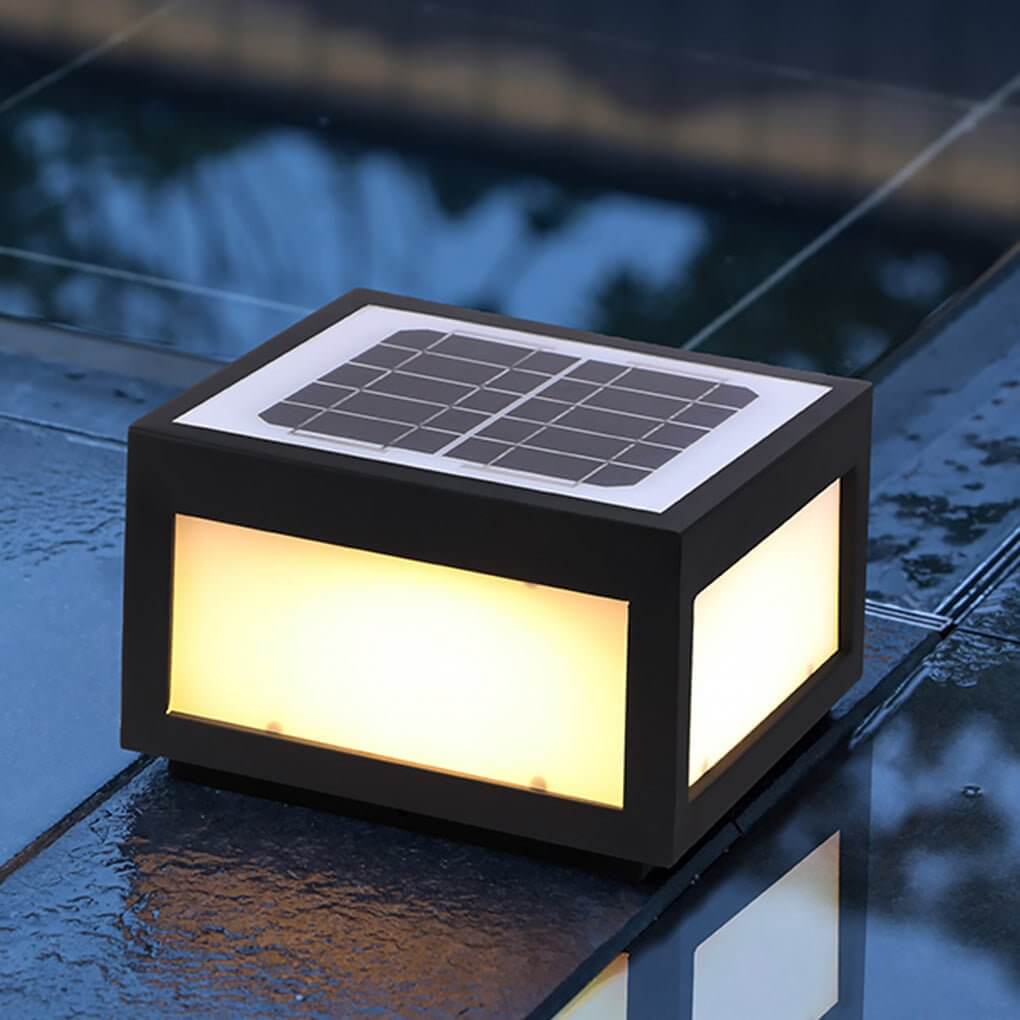 Square Pillar Light, Black Stainless Steel LED Cube Fixture for Gate Columns and Fence Posts, Solar or Hardwired in Six Sizes