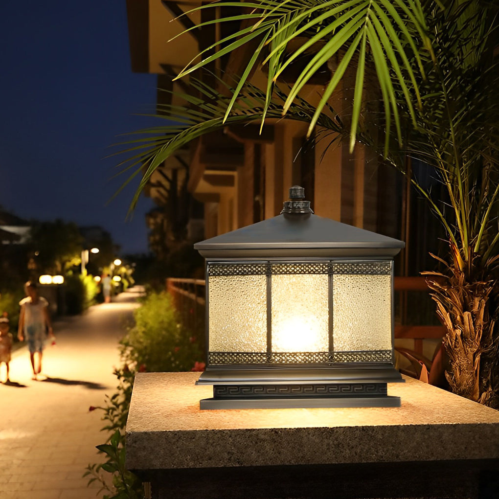 Copper Gate Pillar Light, Antique Bronze Waterproof Solar or Hardwired Post Lantern for Driveway and Fence Columns, Three Sizes