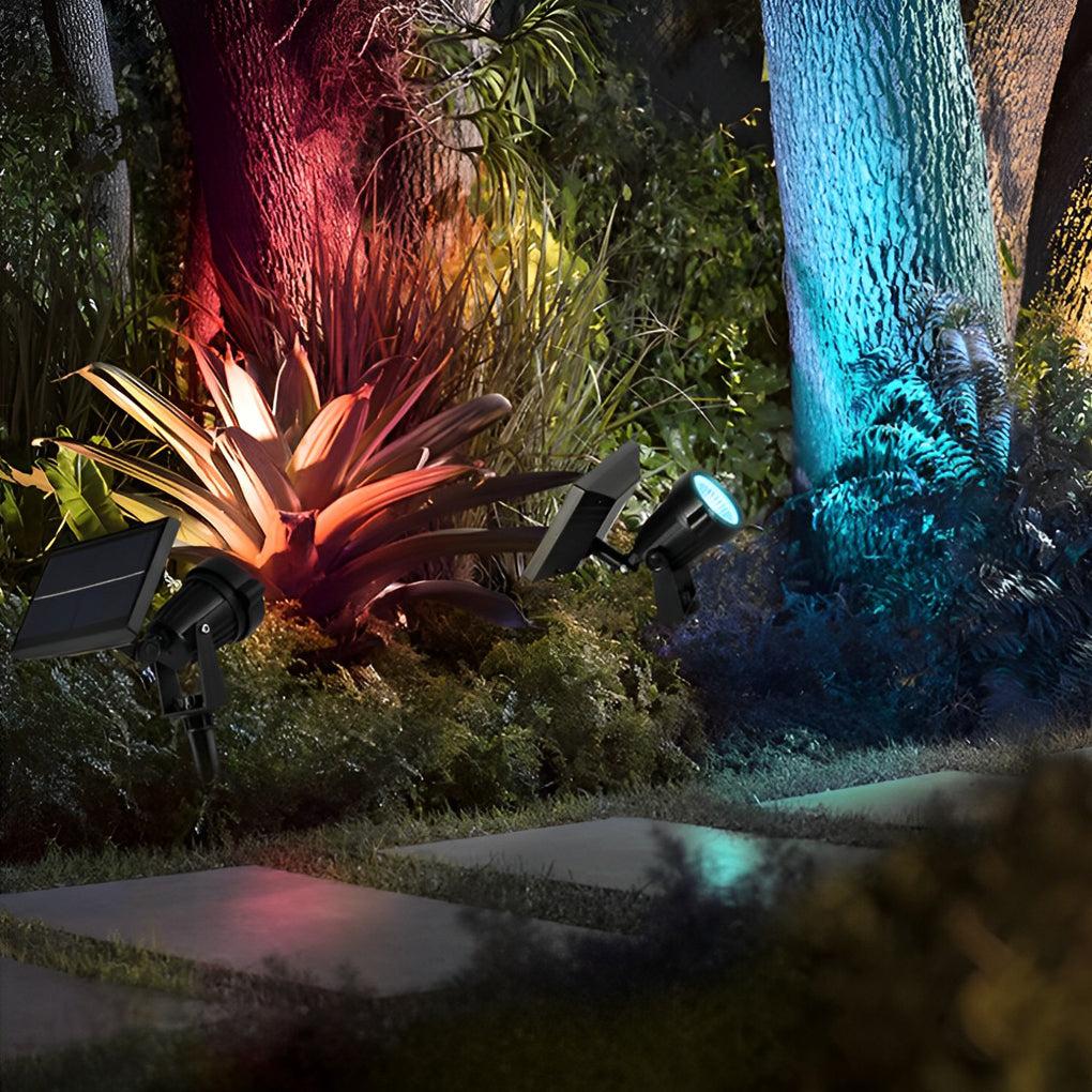 Solar Ground Spike Light, Adjustable LED RGB Spotlight for Trees, Gardens, and Landscape Beds, IP65 with 12-Hour Battery Runtime