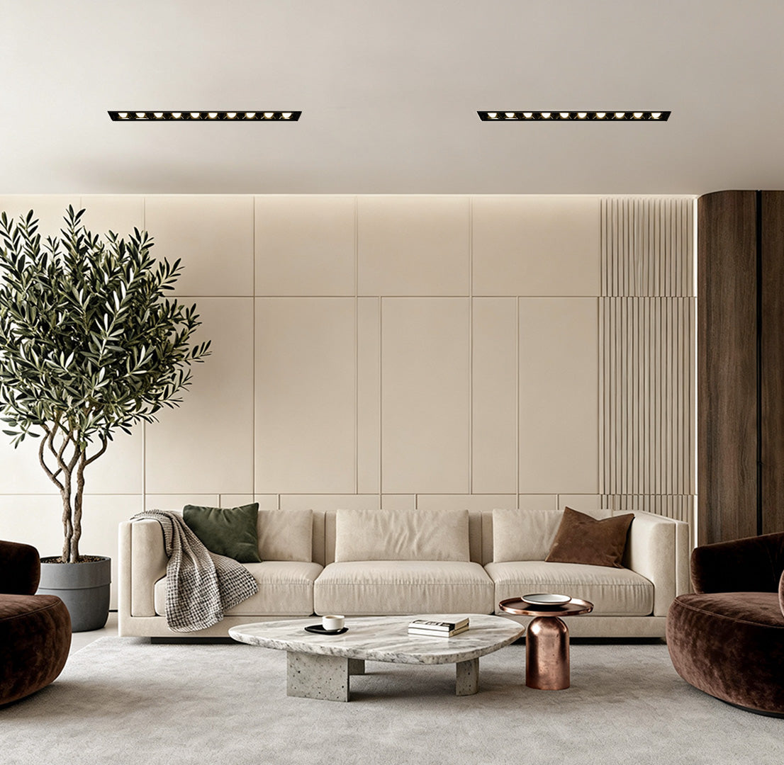LED Linear Recessed Downlight, Borderless Aluminum Embedded Spot Ceiling Light for Minimalist Interiors, Frameless Trim