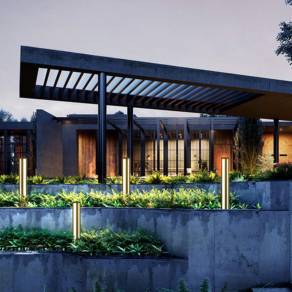 Garden Bollard Light, Waterproof Aluminum LED Path Fixture for Driveway and Walkway, Solar or Hardwired in Six Heights