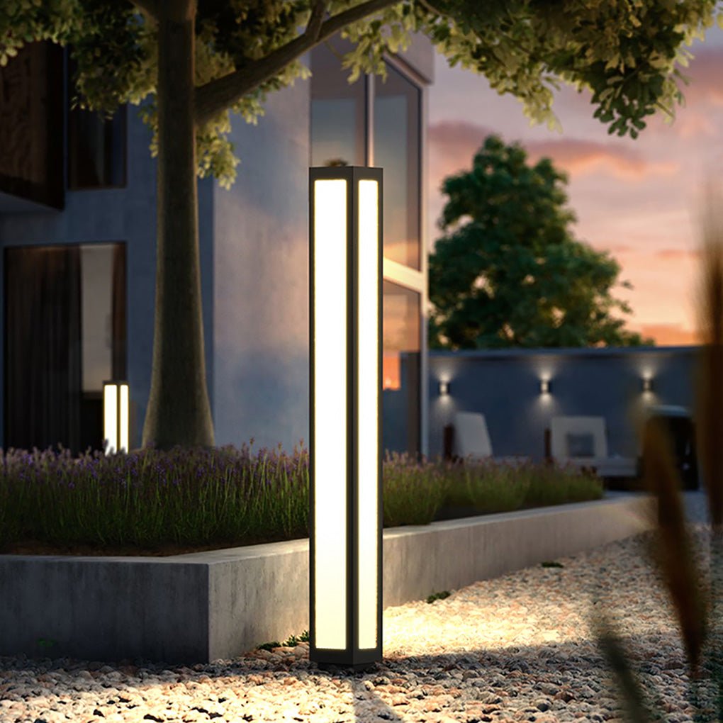 Garden Bollard Light, Waterproof Aluminum LED Path Fixture for Driveway and Walkway, Solar or Hardwired in Six Heights