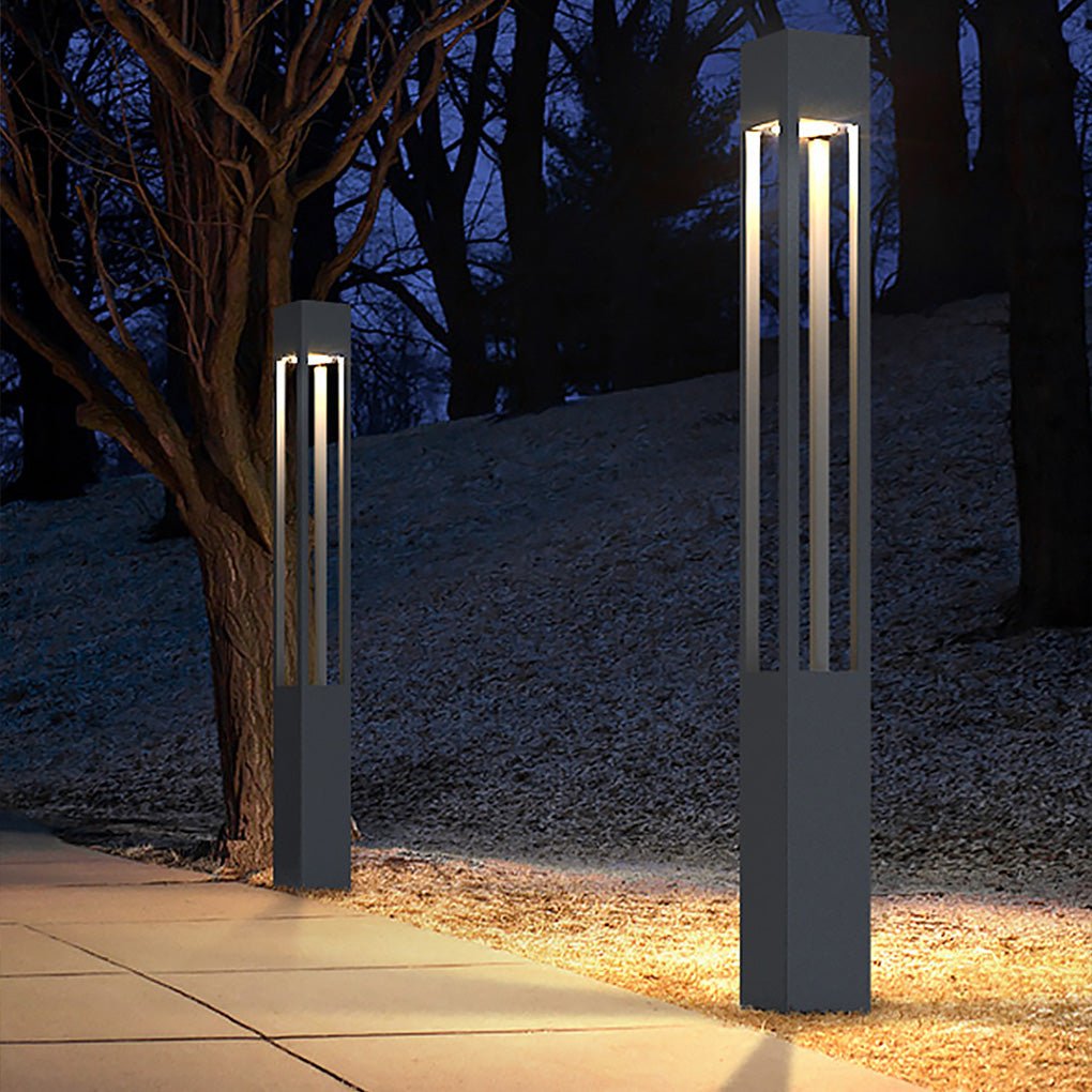 Garden Bollard Light, Waterproof Aluminum LED Path Fixture for Driveway and Walkway, Solar or Hardwired in Six Heights