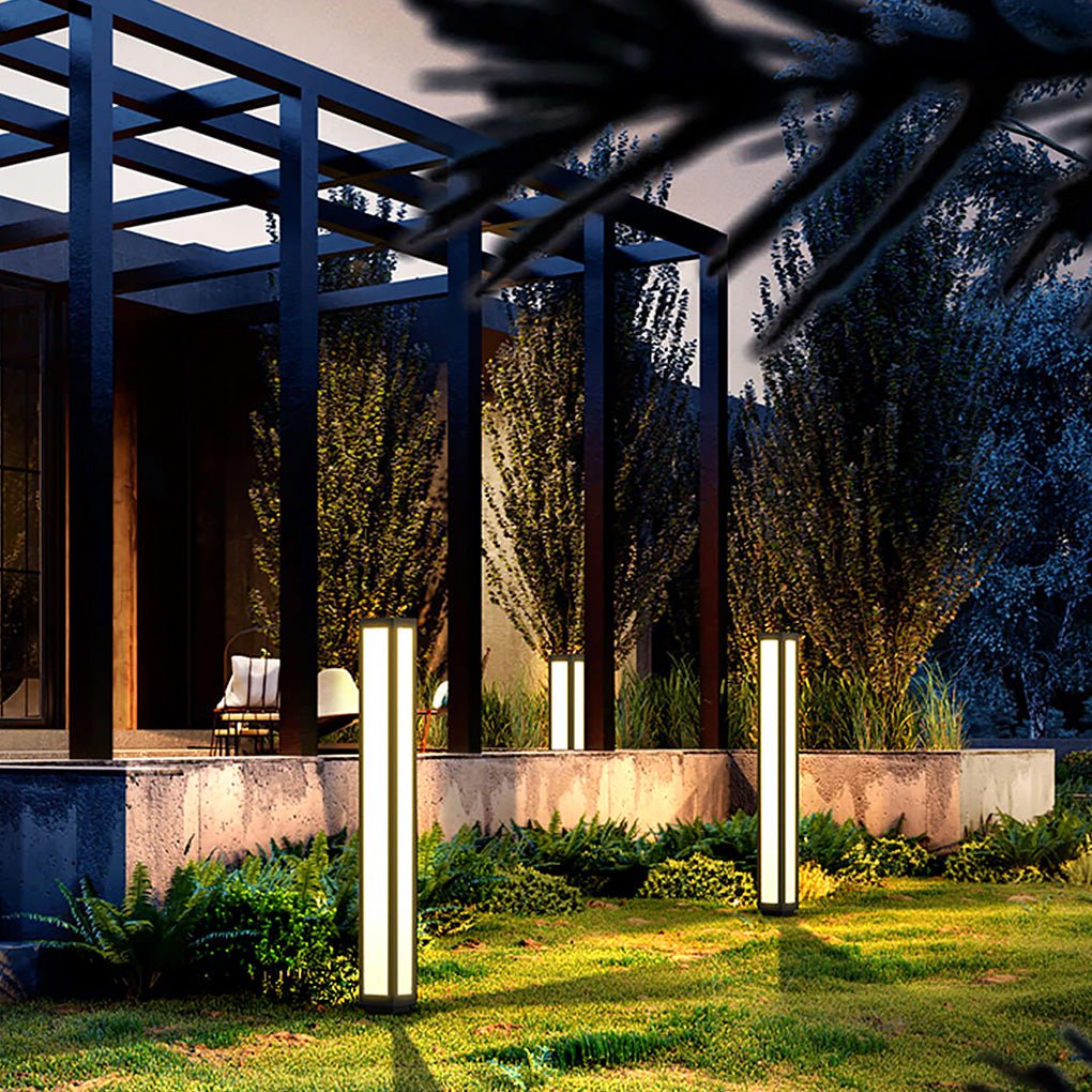 Garden Bollard Light, Waterproof Aluminum LED Path Fixture for Driveway and Walkway, Solar or Hardwired in Six Heights