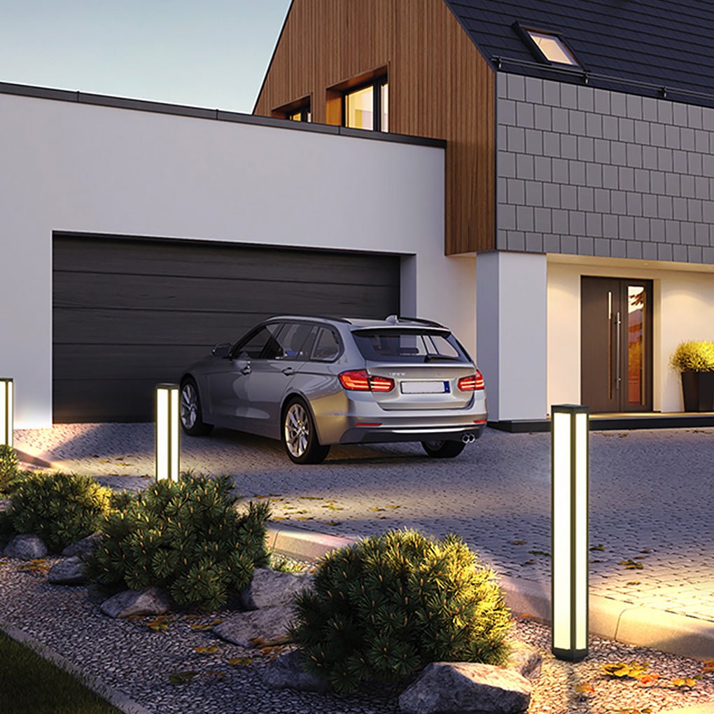 Garden Bollard Light, Waterproof Aluminum LED Path Fixture for Driveway and Walkway, Solar or Hardwired in Six Heights