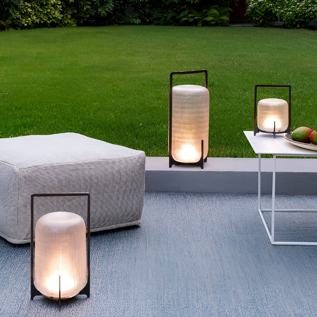 Modern Outdoor Lantern with Handle, Stainless Steel Waterproof LED Portable Light for Patio and Garden, Solar or USB Charging