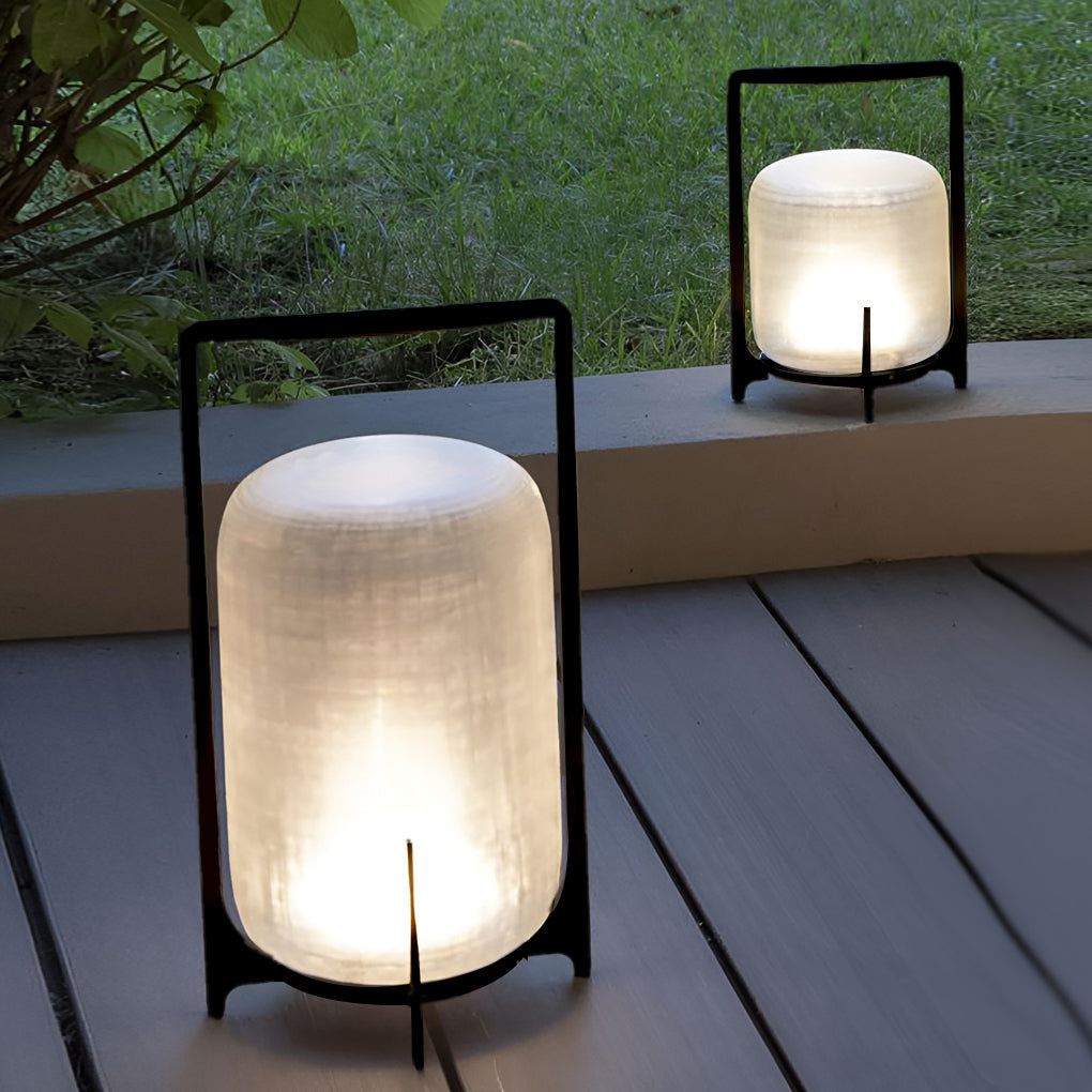 Modern Outdoor Lantern with Handle, Stainless Steel Waterproof LED Portable Light for Patio and Garden, Solar or USB Charging