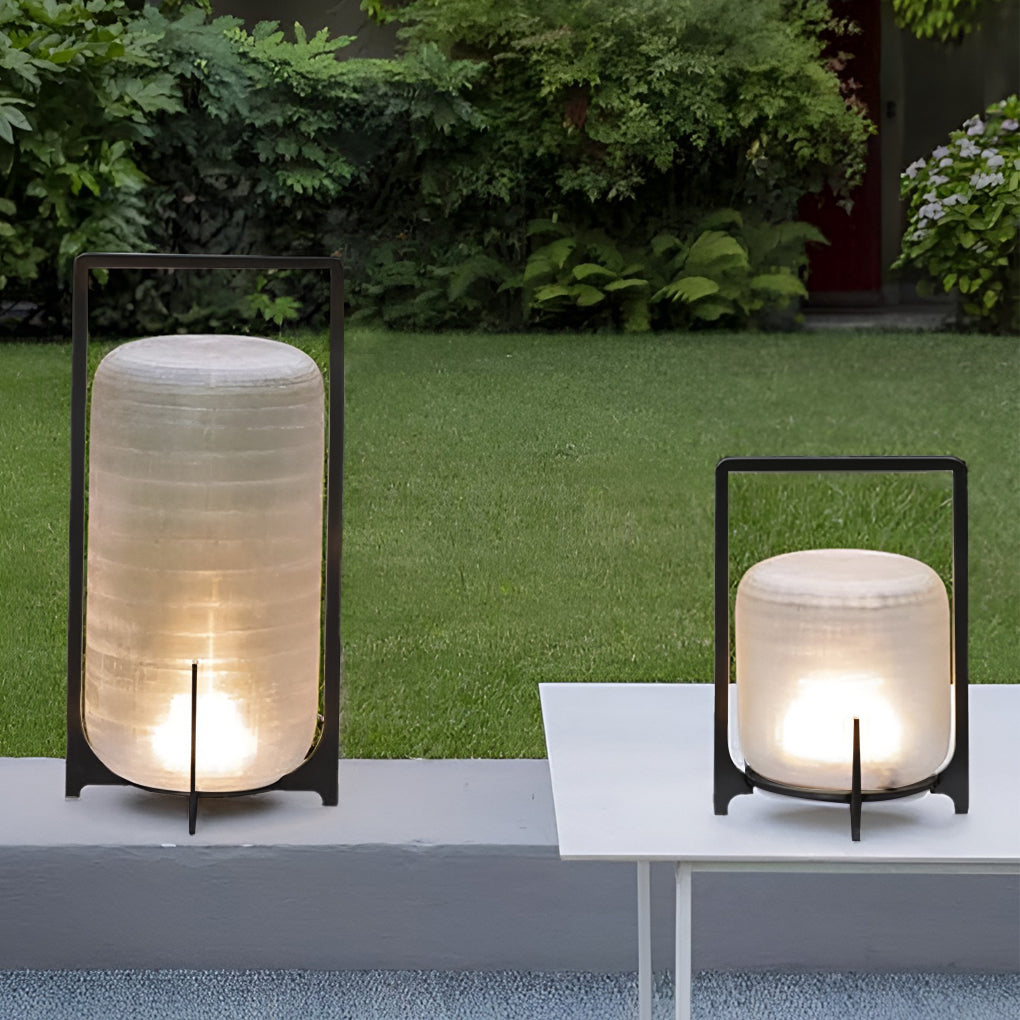Modern Outdoor Lantern with Handle, Stainless Steel Waterproof LED Portable Light for Patio and Garden, Solar or USB Charging