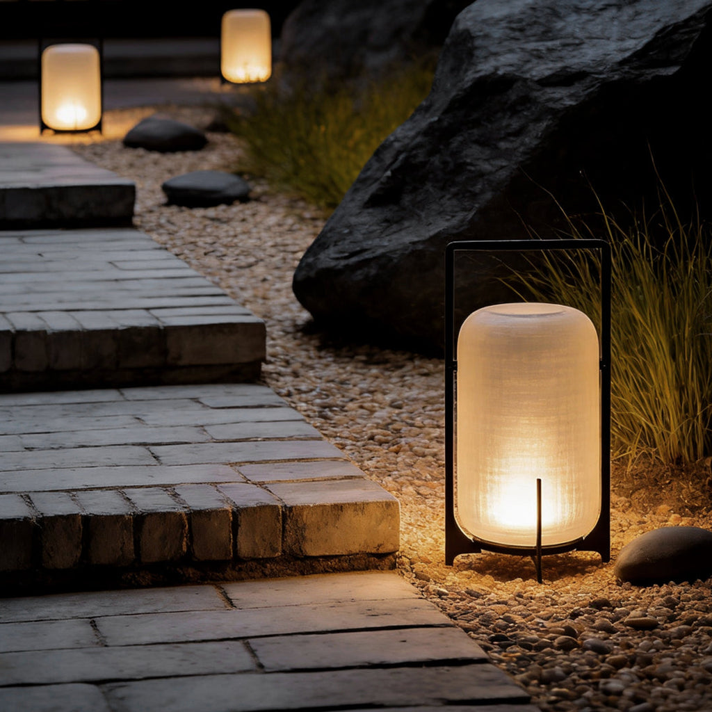 Modern Outdoor Lantern with Handle, Stainless Steel Waterproof LED Portable Light for Patio and Garden, Solar or USB Charging