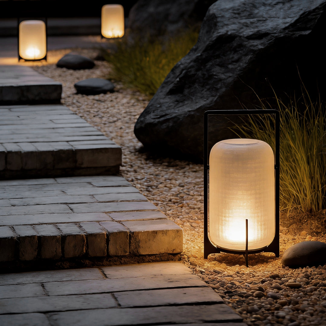 Modern Outdoor Lantern with Handle, Stainless Steel Waterproof LED Portable Light for Patio and Garden, Solar or USB Charging