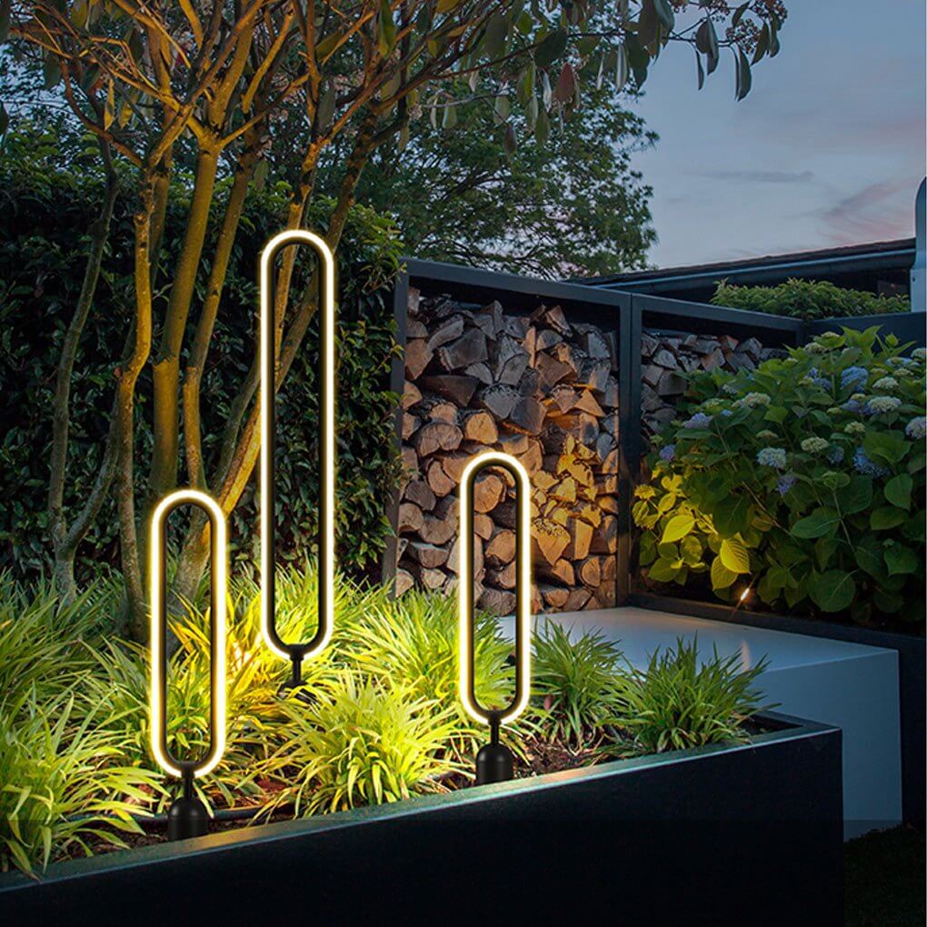 Oval Ring Solar Light, Sleek Black Aluminum LED Landscape Lamp for Gardens and Courtyards, Ground Insert or Base Mounting