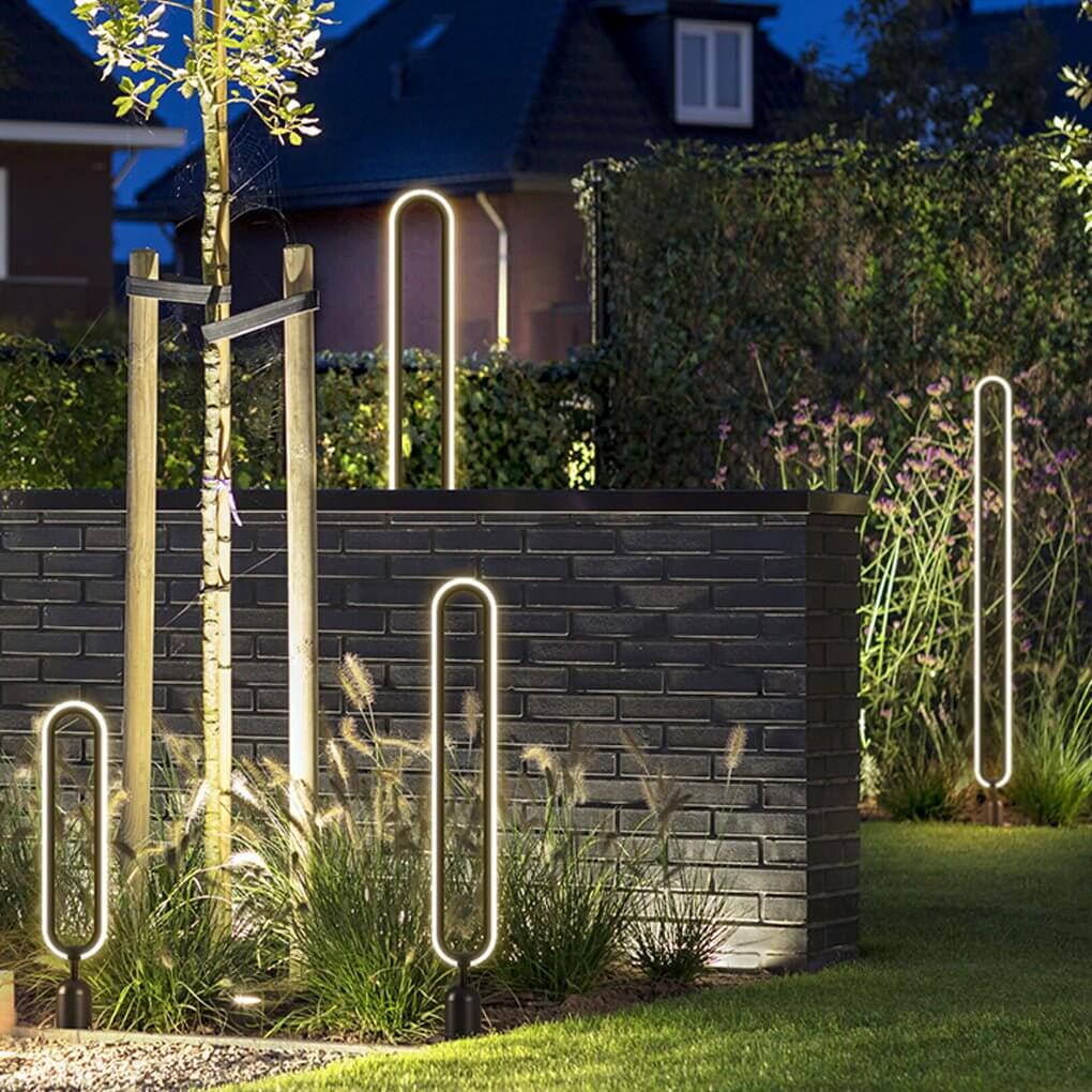 Oval Ring Solar Light, Sleek Black Aluminum LED Landscape Lamp for Gardens and Courtyards, Ground Insert or Base Mounting