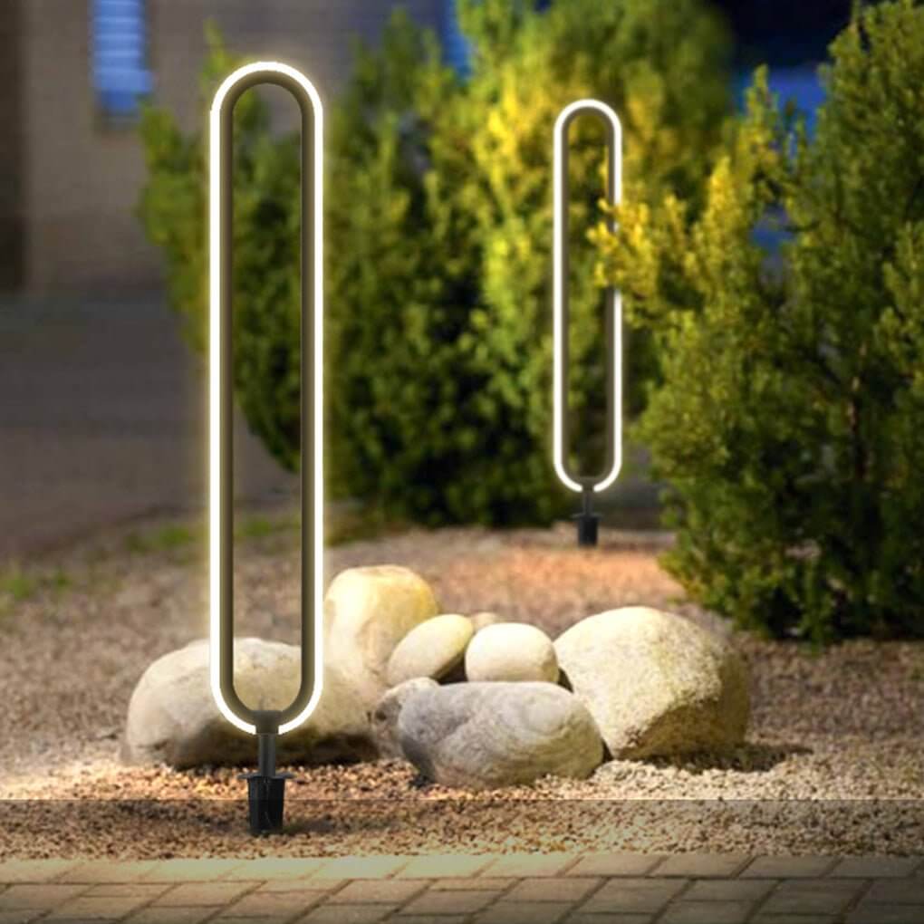 Oval Ring Solar Light, Sleek Black Aluminum LED Landscape Lamp for Gardens and Courtyards, Ground Insert or Base Mounting
