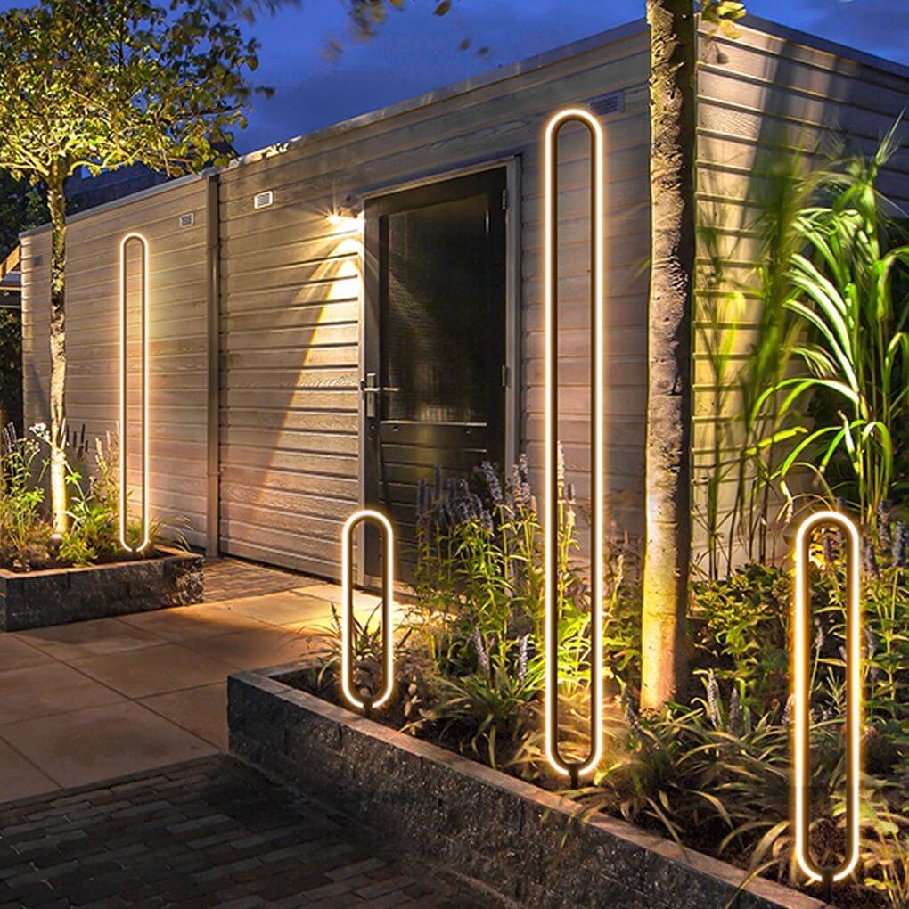 Oval Ring Solar Light, Sleek Black Aluminum LED Landscape Lamp for Gardens and Courtyards, Ground Insert or Base Mounting