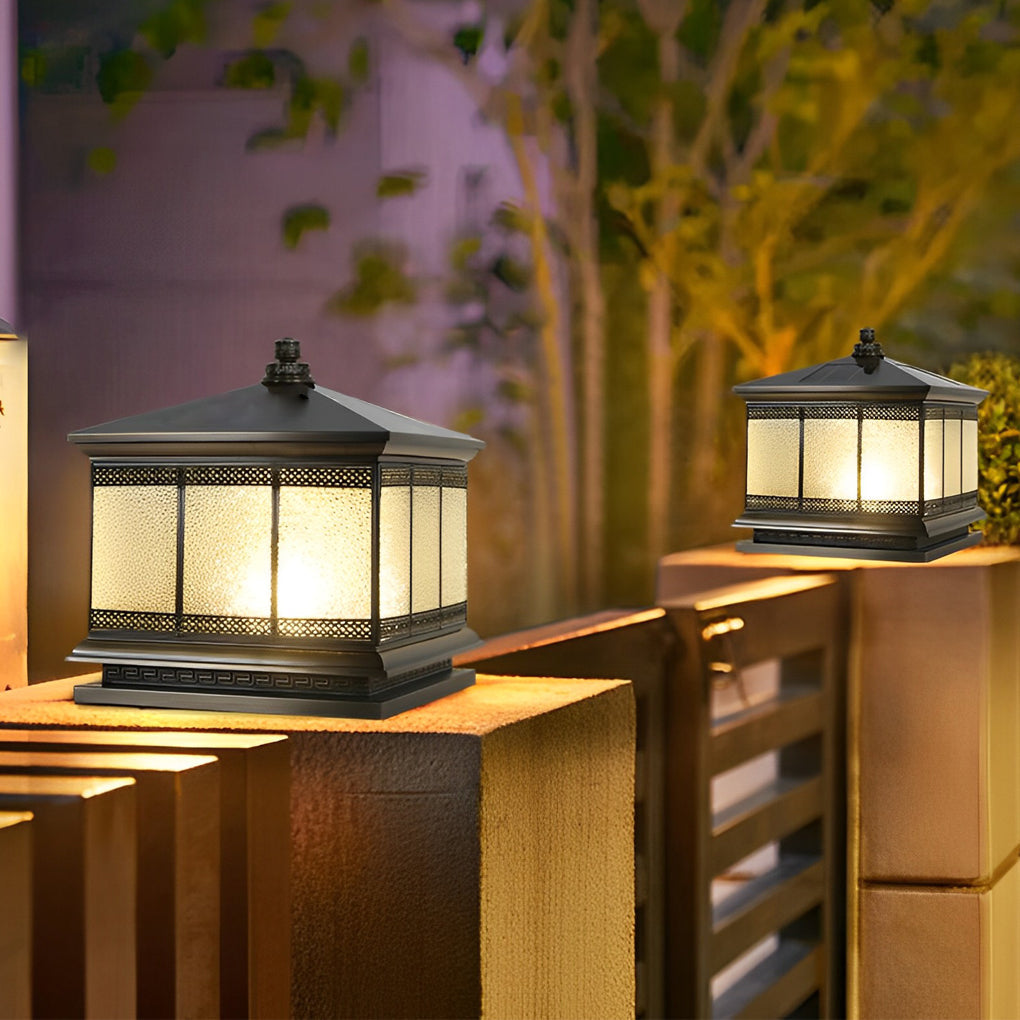 Pillar light fitted to an outdoor railing post