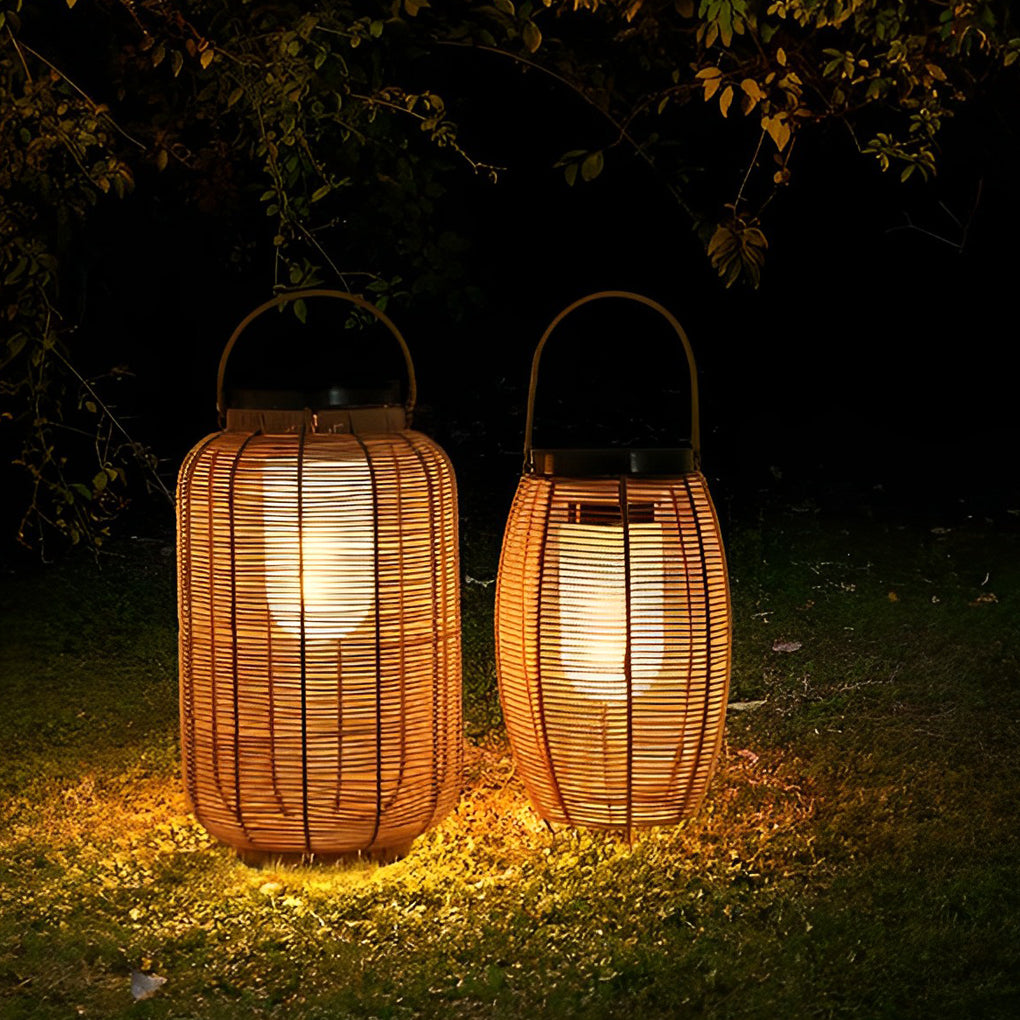 Solar Rattan Lantern, Hand-Woven Waterproof LED Outdoor Light for Patio and Garden, Up to 24-Hour Runtime