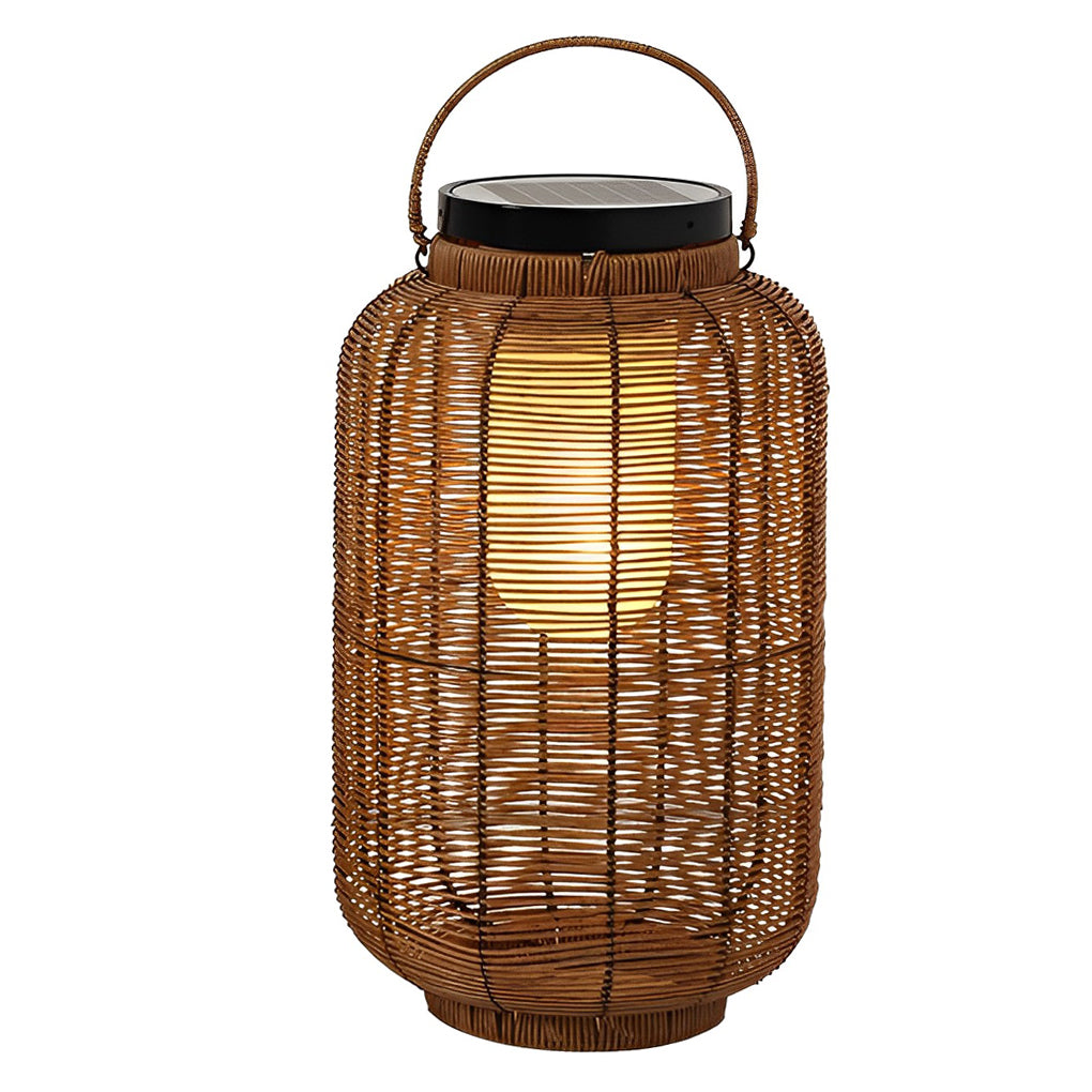 Solar Rattan Lantern, Hand-Woven Waterproof LED Outdoor Light for Patio and Garden, Up to 24-Hour Runtime