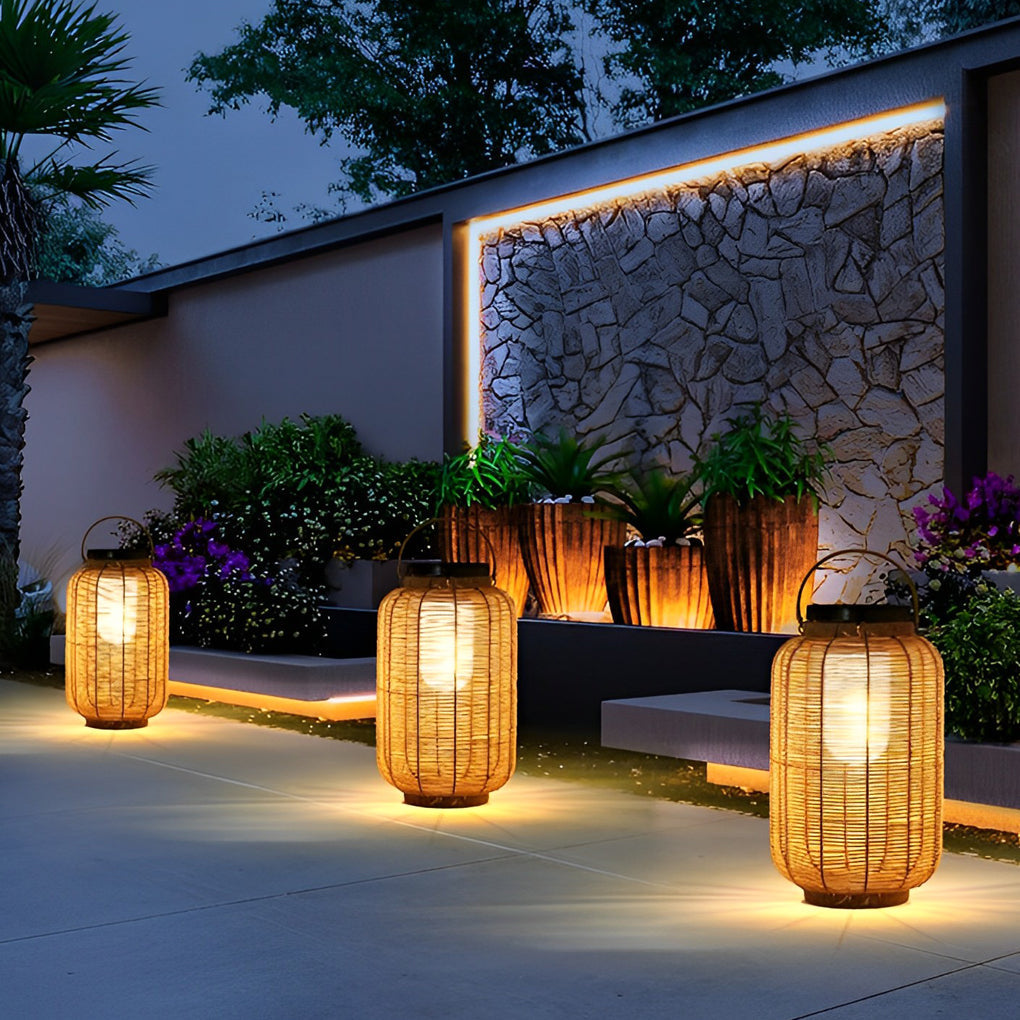 Solar Rattan Lantern, Hand-Woven Waterproof LED Outdoor Light for Patio and Garden, Up to 24-Hour Runtime