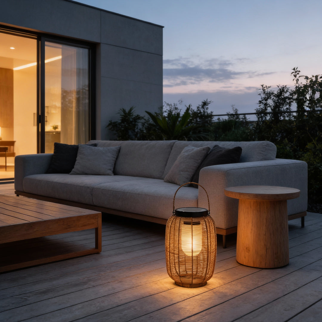 Solar Rattan Lantern, Hand-Woven Waterproof LED Outdoor Light for Patio and Garden, Up to 24-Hour Runtime